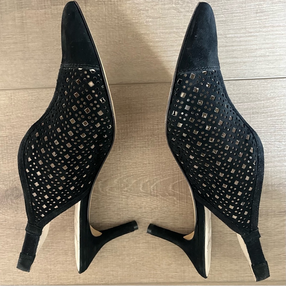 Amalfi by Rangoni Italy Black Leather Women 9N Platoon Sling backs Pumps 3” Heel - Picture 12 of 13